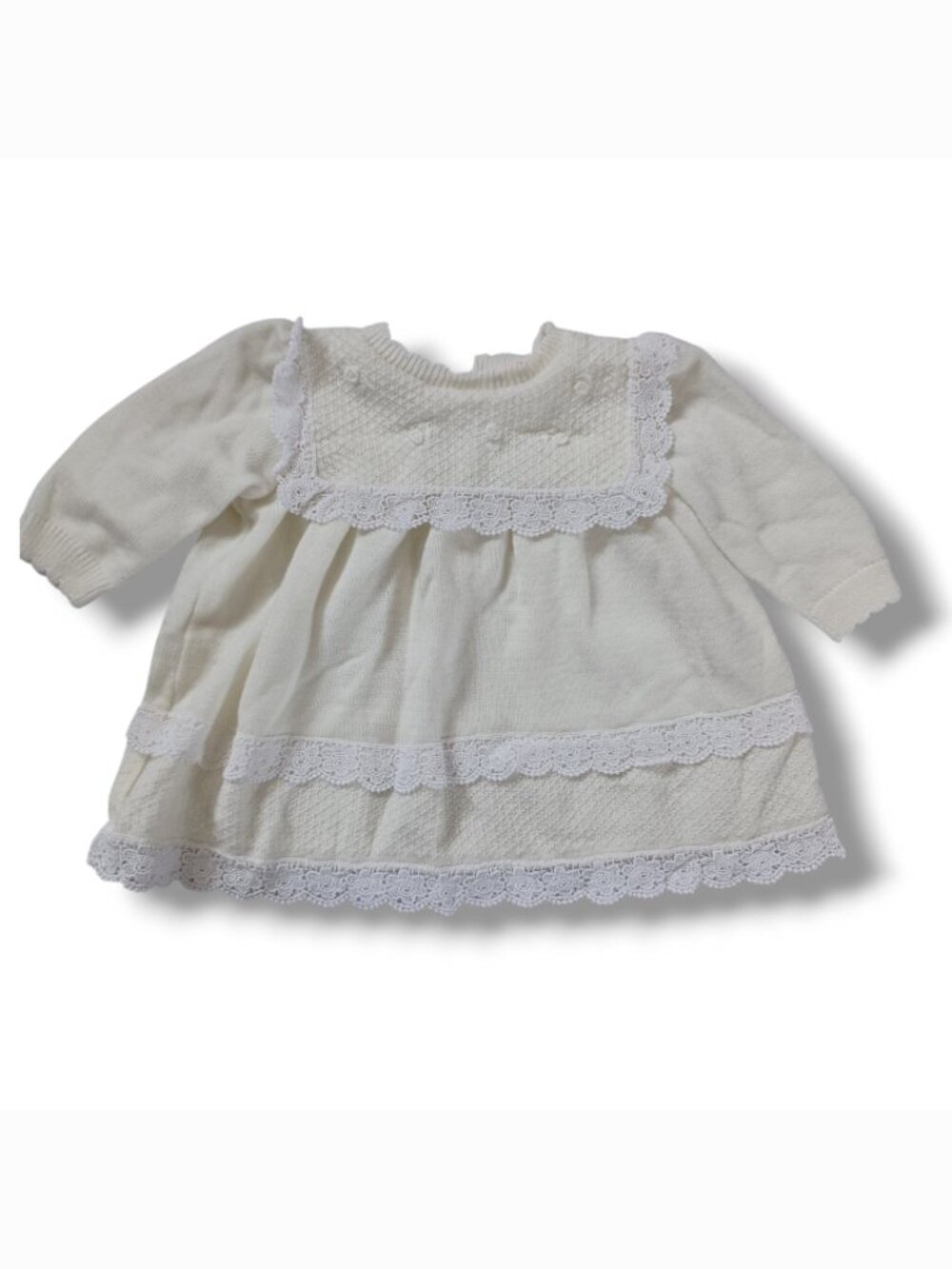 Vintage Baby Dress Sweater Knit Cream Winter White Ivory b.t. kids Size 6-9 mo.
